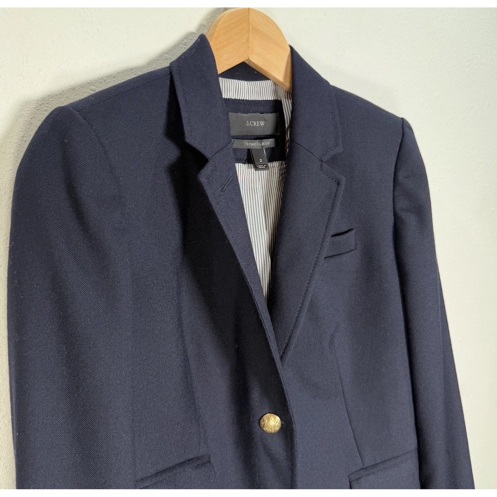 J Crew Schoolboy Blazer Womens Sz 2 Wool Blend Gold Buttons Navy Classic Preppy - Picture 2 of 9
